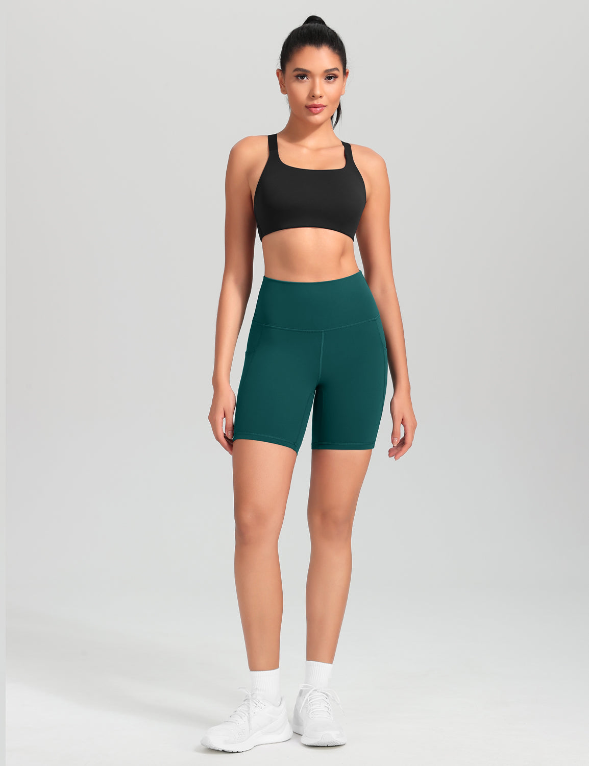 HeyNuts Workout Pro Biker Shorts with Side Pockets for Women, High Waisted Compression Yoga Shorts 6''