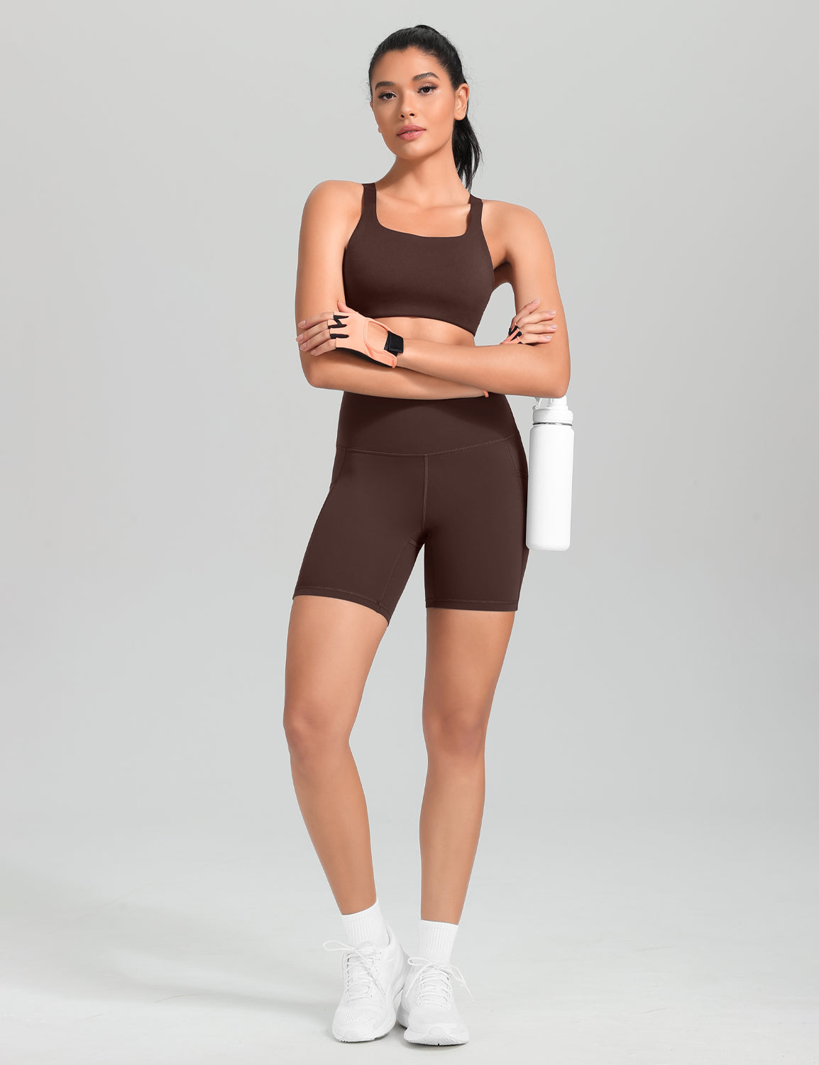 HeyNuts Workout Pro Biker Shorts with Side Pockets for Women, High Waisted Compression Yoga Shorts 6''
