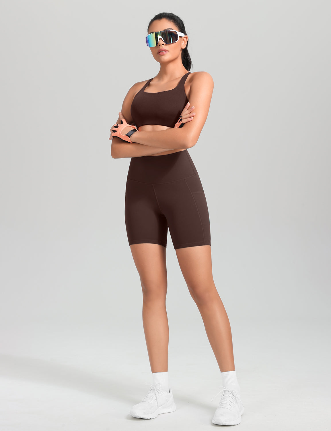HeyNuts Workout Pro Biker Shorts with Side Pockets for Women, High Waisted Compression Yoga Shorts 6''