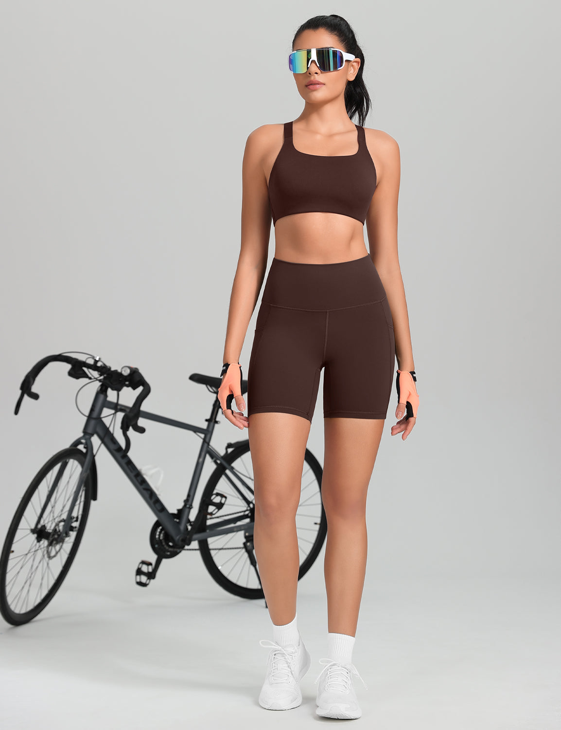 HeyNuts Workout Pro Biker Shorts with Side Pockets for Women, High Waisted Compression Yoga Shorts 6''