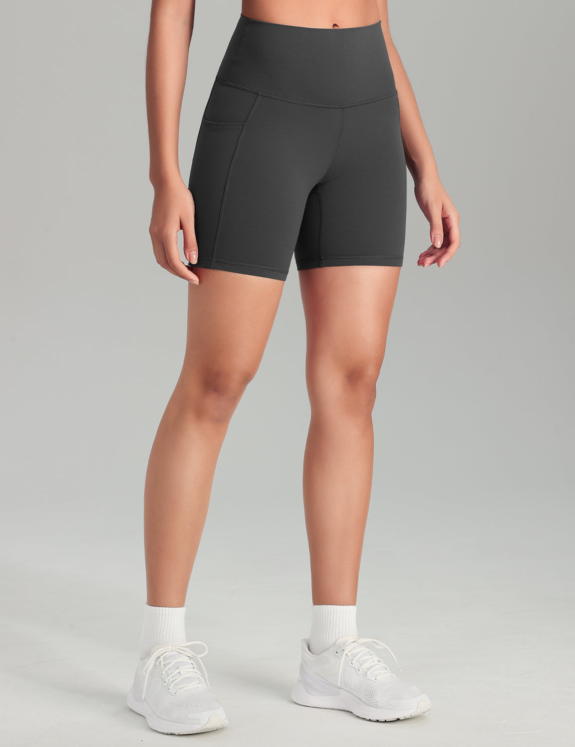 HeyNuts Workout Pro Biker Shorts with Side Pockets for Women, High Waisted Compression Yoga Shorts 6''