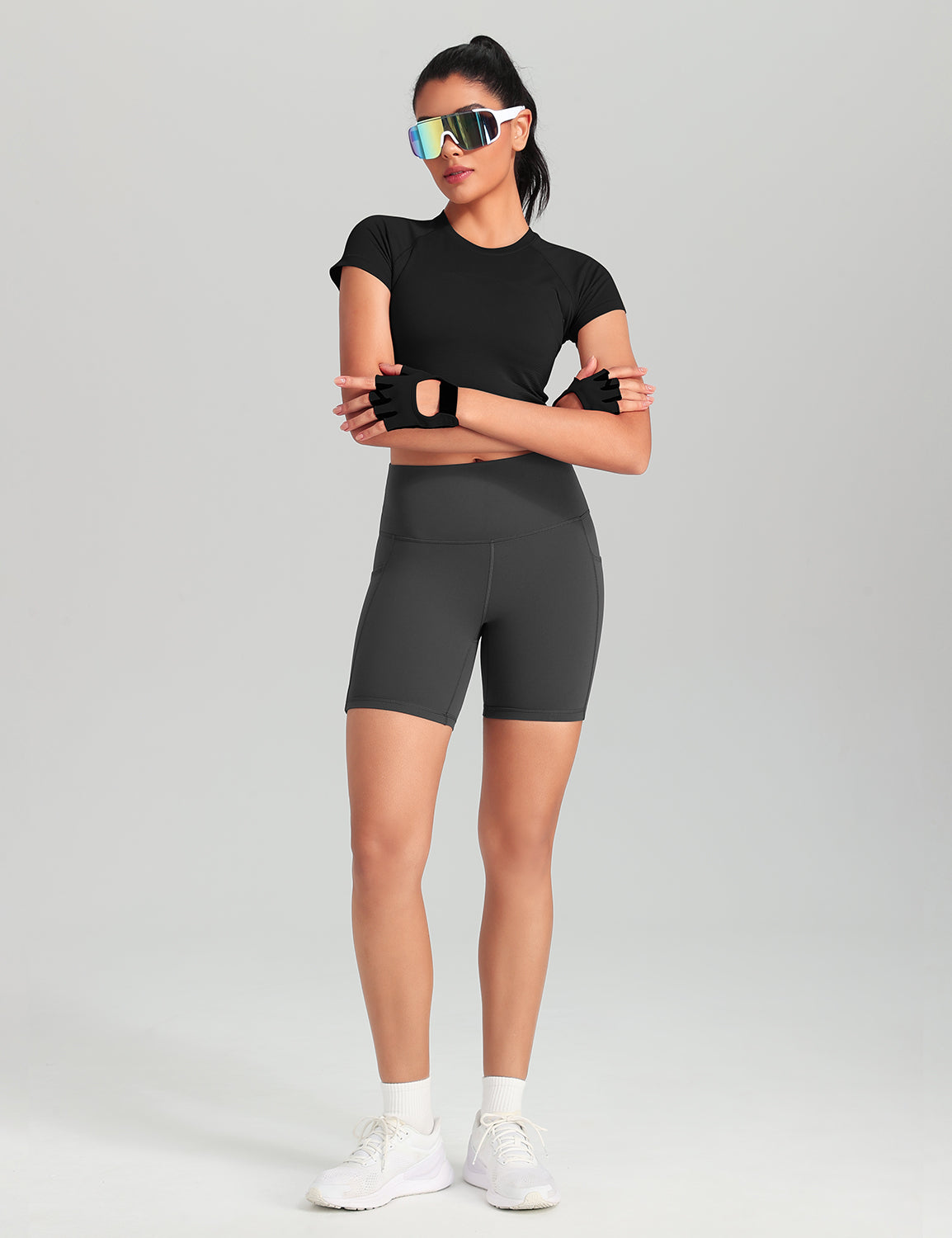 HeyNuts Workout Pro Biker Shorts with Side Pockets for Women, High Waisted Compression Yoga Shorts 6''
