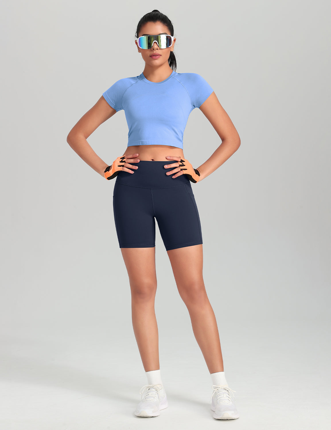 HeyNuts Workout Pro Biker Shorts with Side Pockets for Women, High Waisted Compression Yoga Shorts 6''