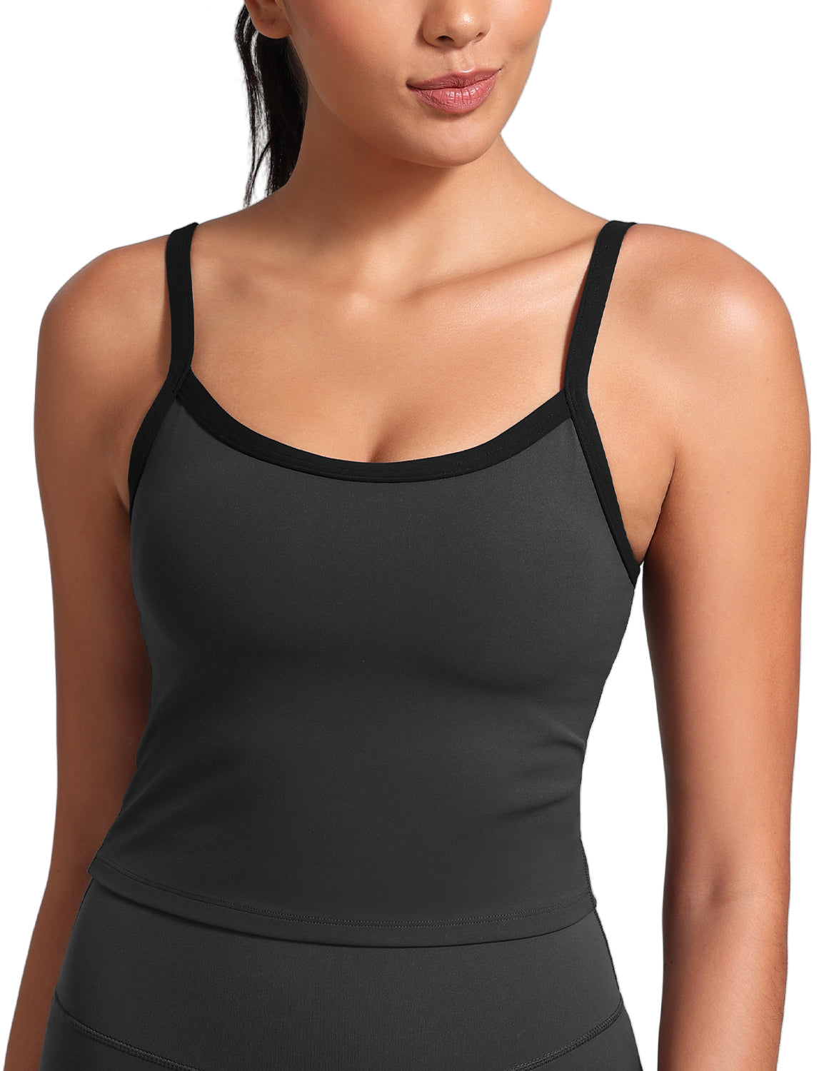 HeyNuts Vintage Color-Block Strappy Tank Top for Womens, Cute Contrasting Trim Yoga Longline Sports Bras Padded A-D Cups