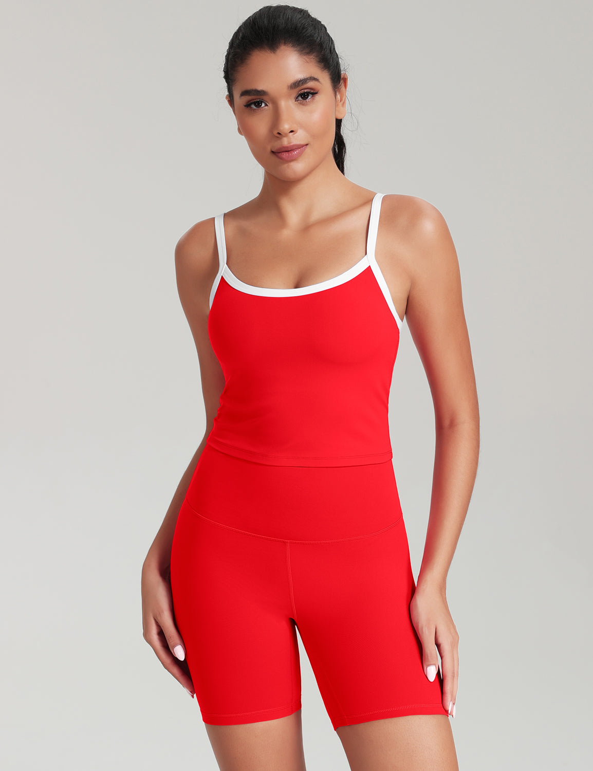 HeyNuts Vintage Color-Block Strappy Tank Top for Womens, Cute Contrasting Trim Yoga Longline Sports Bras Padded A-D Cups