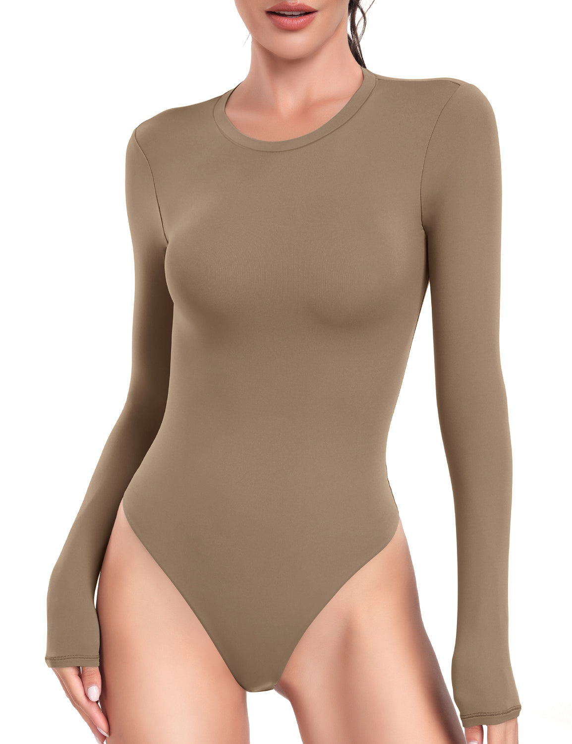 Long Sleeve Crew Neck Bodysuit Carbon Dust