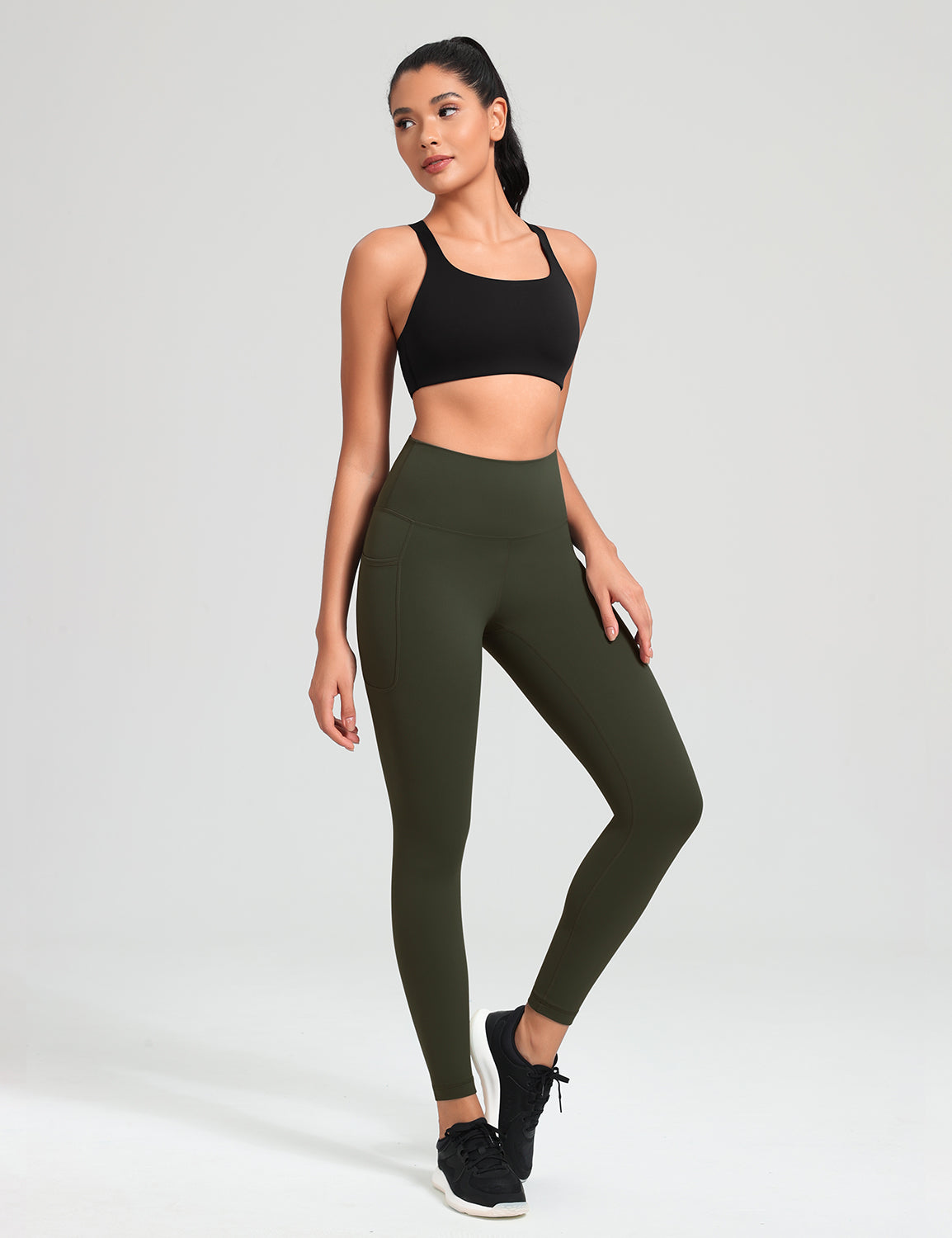 HeyNuts Workout Pro 7/8 Leggings with Side Pockets for Women, High Waisted Tummy Control Compression Pants 25''