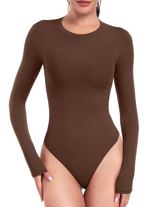 Long Sleeve Crew Neck Bodysuit Java Coffee