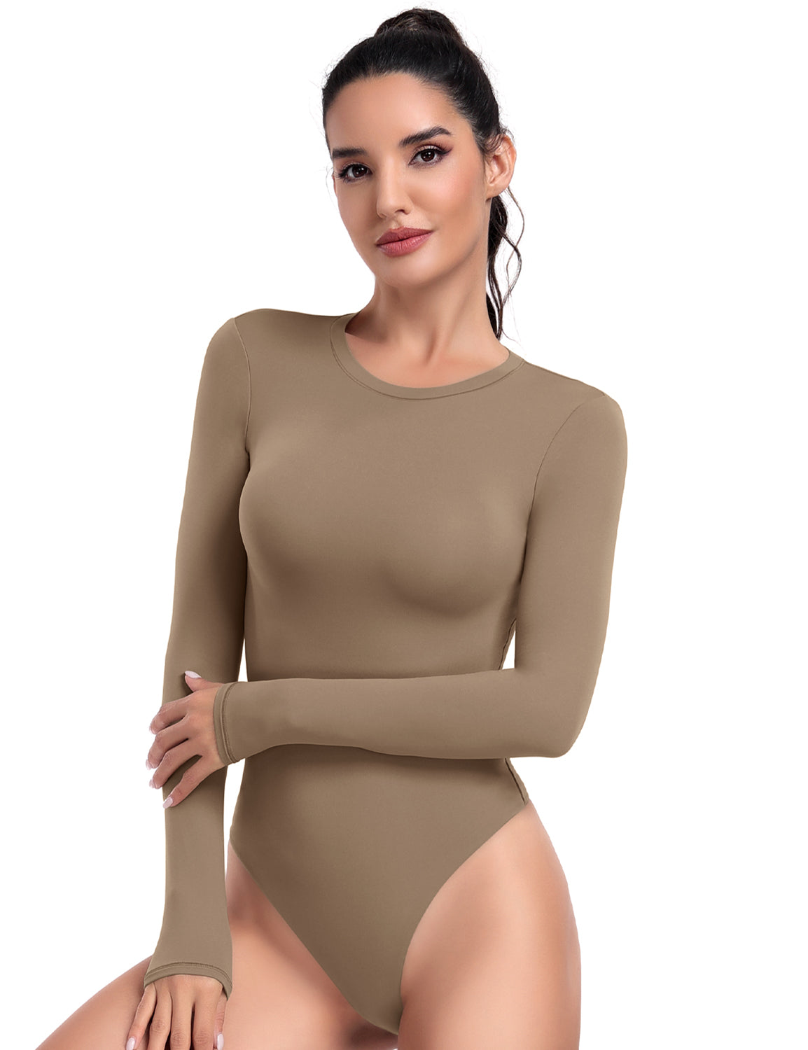 Long Sleeve Crew Neck Bodysuit Carbon Dust
