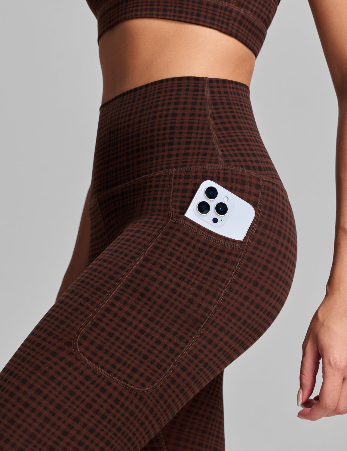 Pockets leggings Vintage Washed Denim Blue Grid