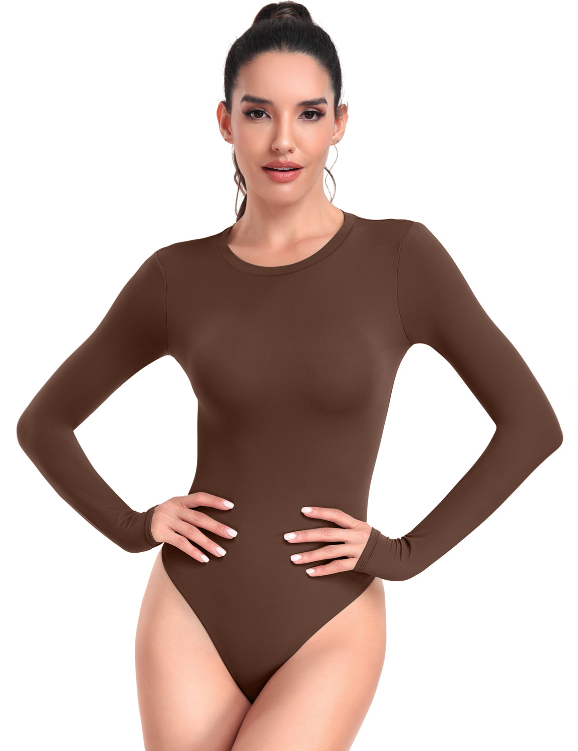 Long Sleeve Crew Neck Bodysuit Java Coffee
