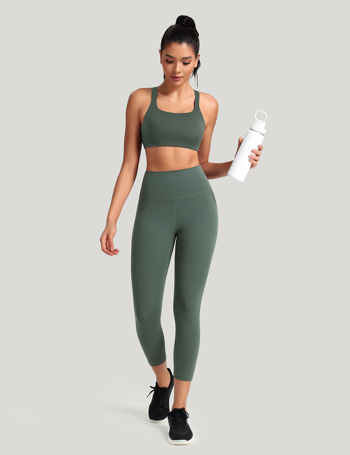 HeyNuts Workout Pro High Waisted Yoga Capris Leggings, Tummy Control Running Exercise Cropped Pant 21''