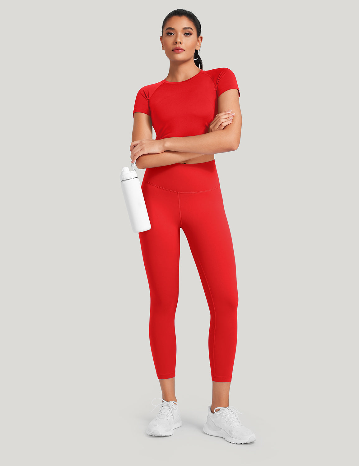 HeyNuts Workout Pro High Waisted Yoga Capris Leggings, Tummy Control Running Exercise Cropped Pant 21''