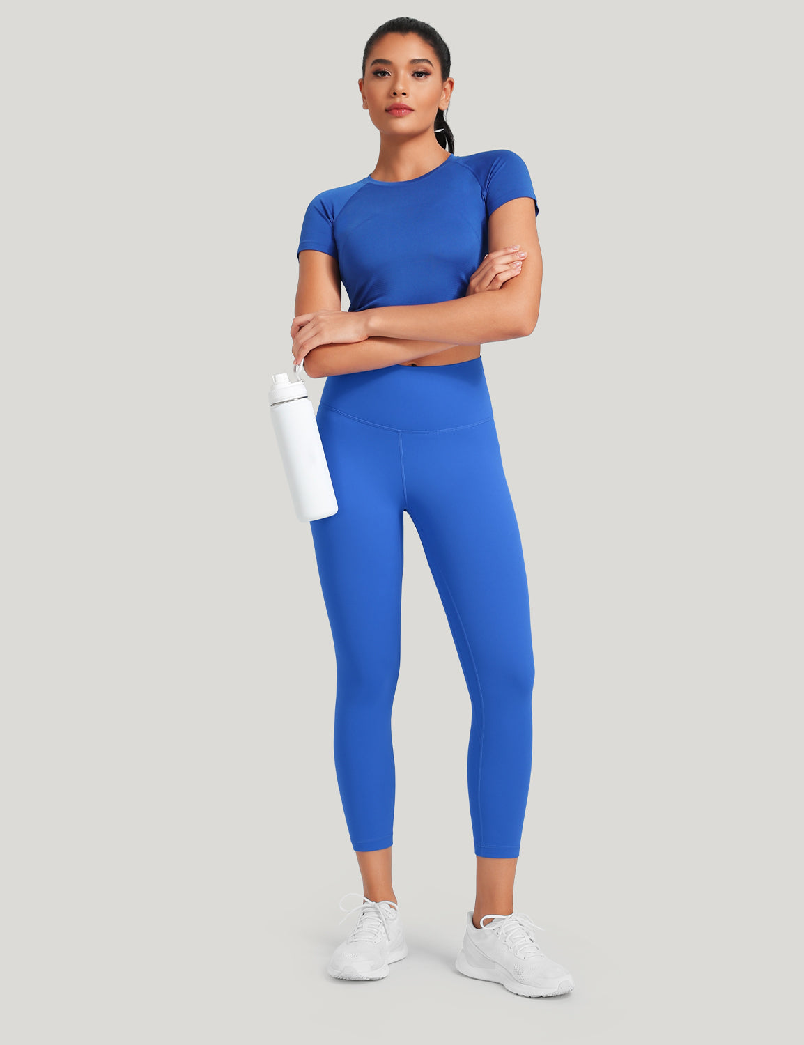 HeyNuts Workout Pro High Waisted Yoga Capris Leggings, Tummy Control Running Exercise Cropped Pant 21''
