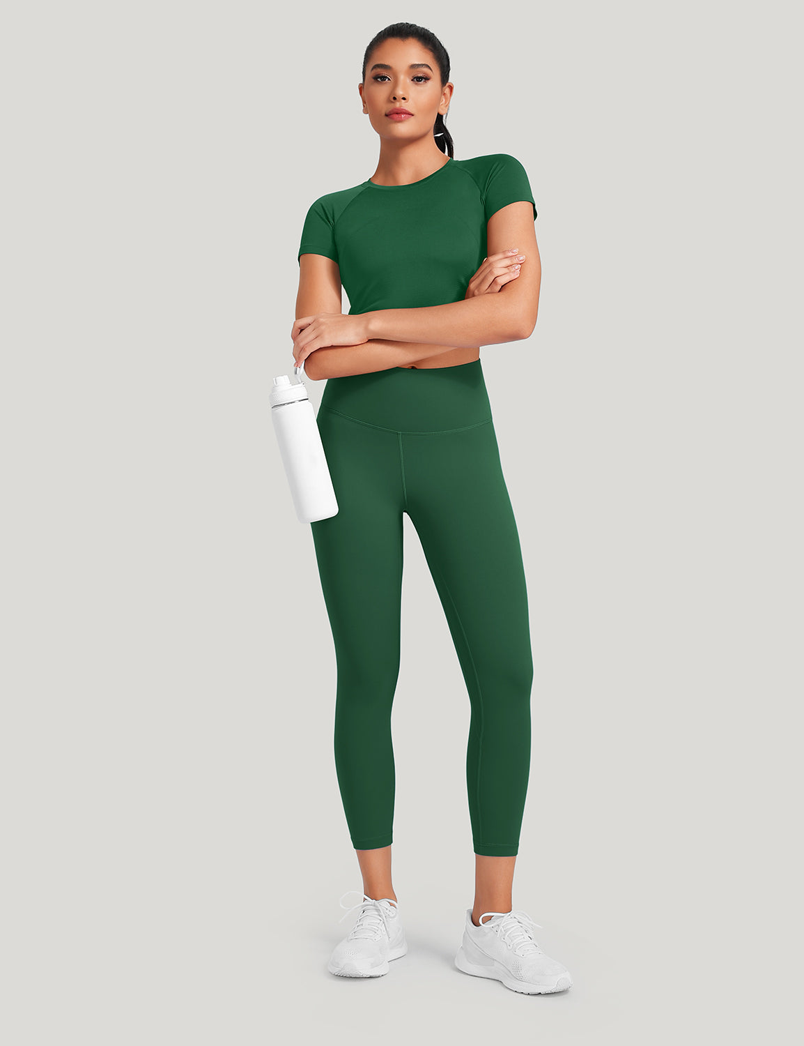 HeyNuts Workout Pro High Waisted Yoga Capris Leggings, Tummy Control Running Exercise Cropped Pant 21''