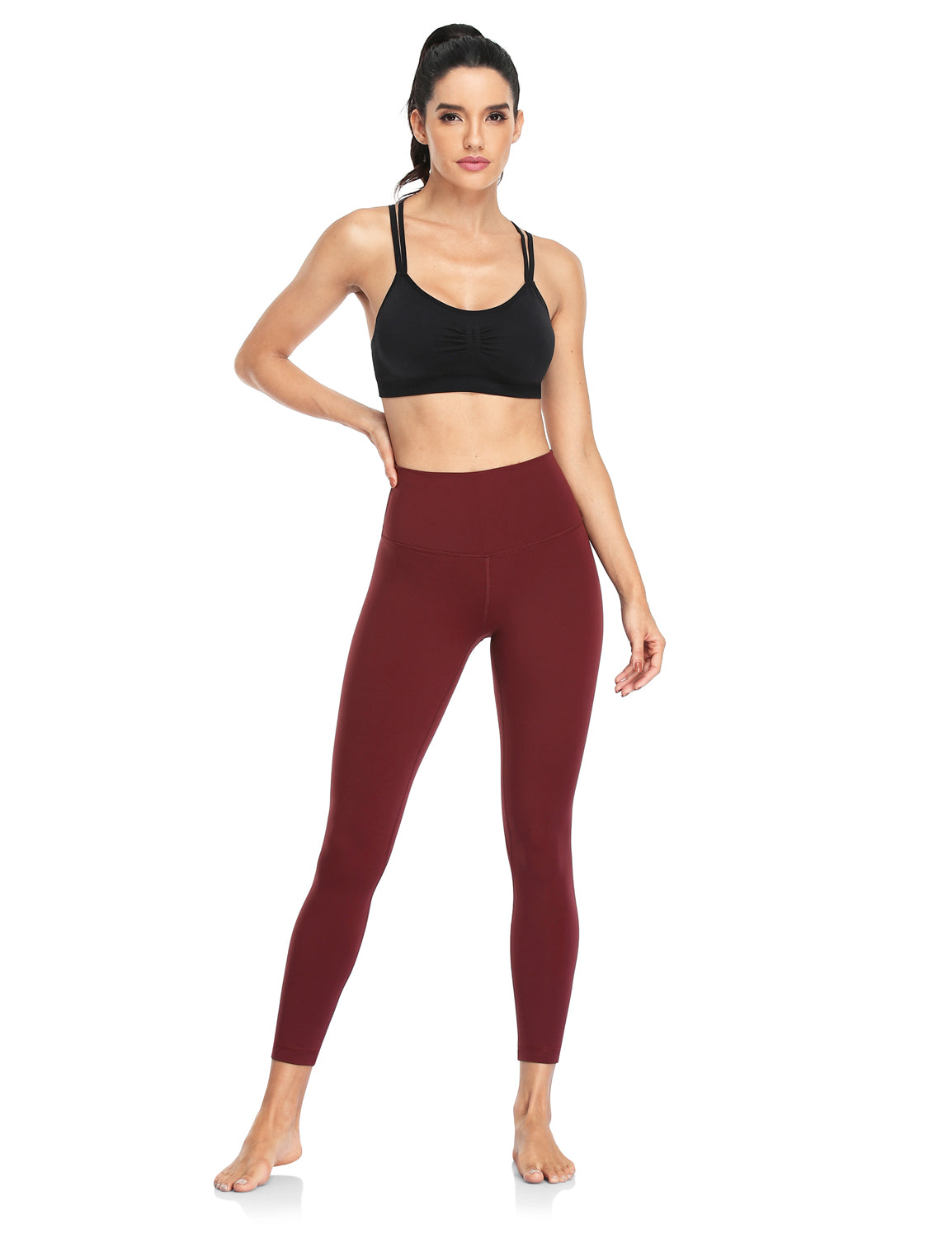 HeyNuts Pure&Plain 7/8 High Waisted Leggings For Women,  Athletic Compression Tummy Control Workout Yoga Pants 25 Vintage Plum XL