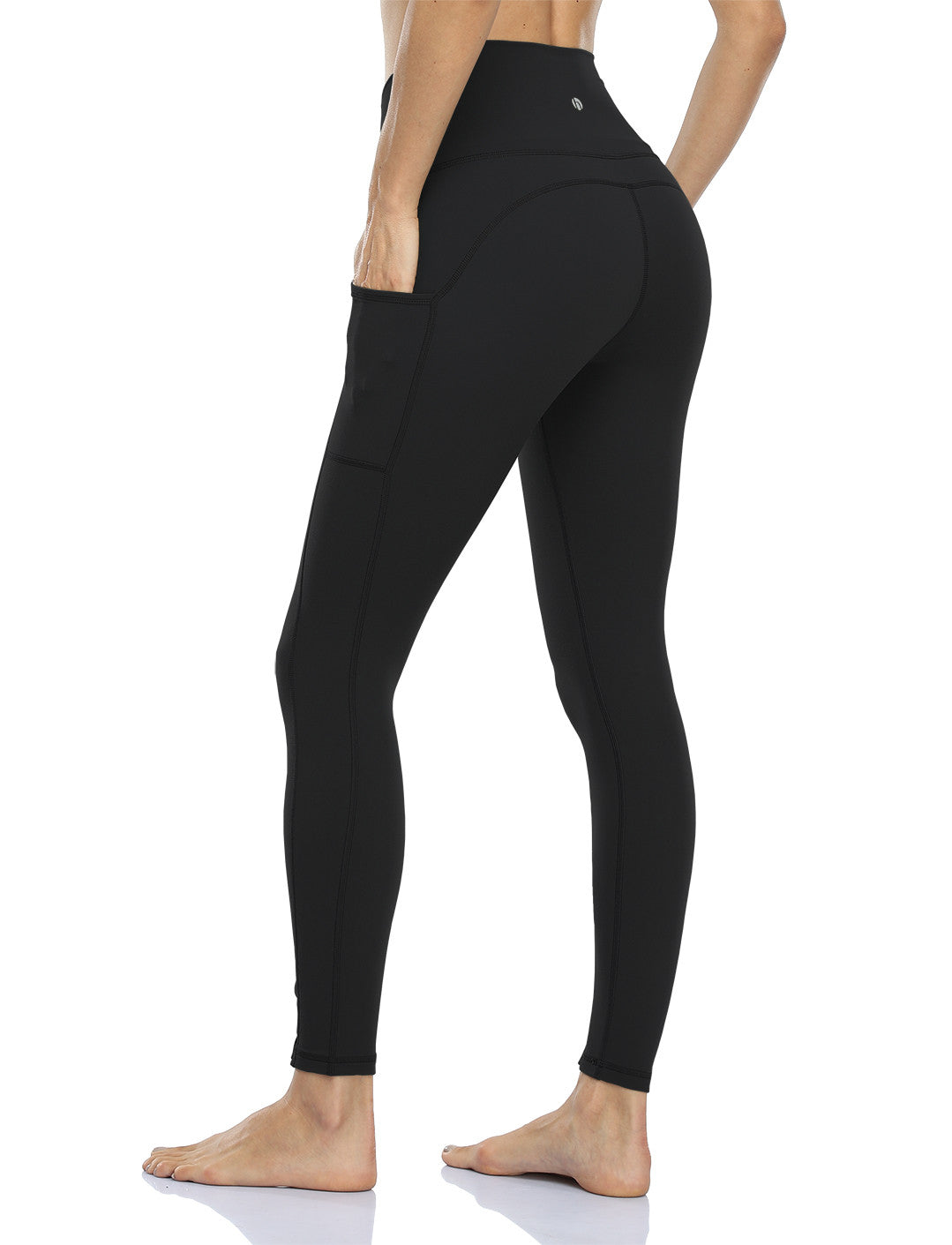 HeyNuts Essential 7/8 Leggings with Side Pockets for Women, High Waisted Compression  Workout Yoga Pants 25'' 25 inches Large Black