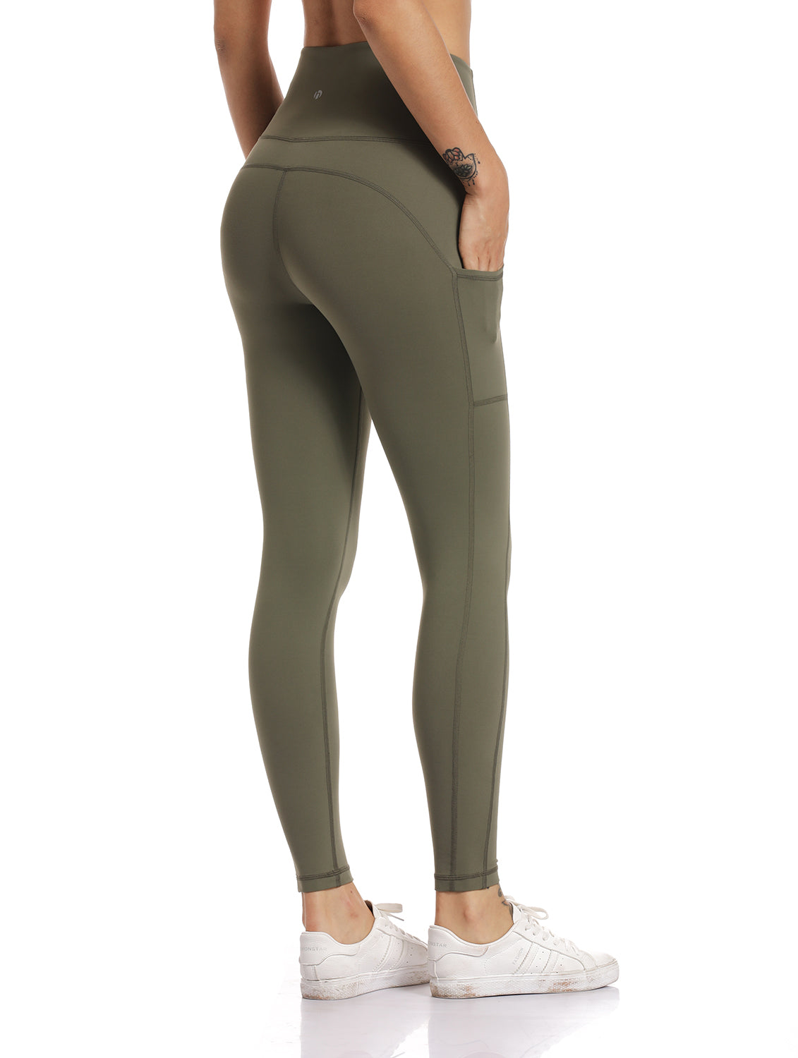 HeyNuts Essential High Waisted Yoga Capris Leggings, Tummy Control Workout  Cropped Pants 19''/21'', Camo Grey_21”, Large