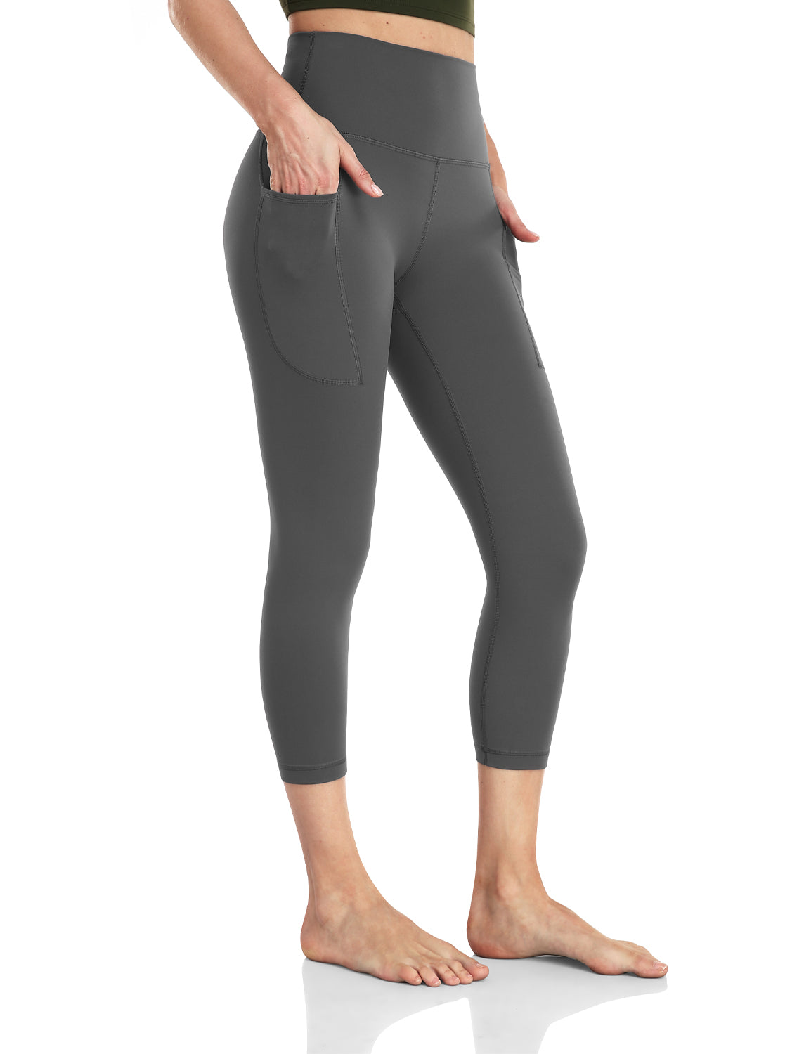 Aoliks Women's Capri Leggings High Waisted Side Pockets Workout Pants Teal