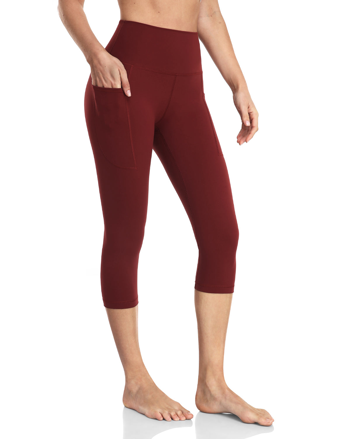 HeyNuts Essential High Waisted Yoga Capris Leggings, Tummy Control Workout  Cropped Pants 21'', Cassis_21'', Small
